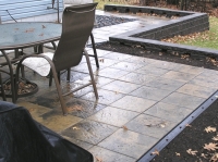 Patio featuring low retaining wall